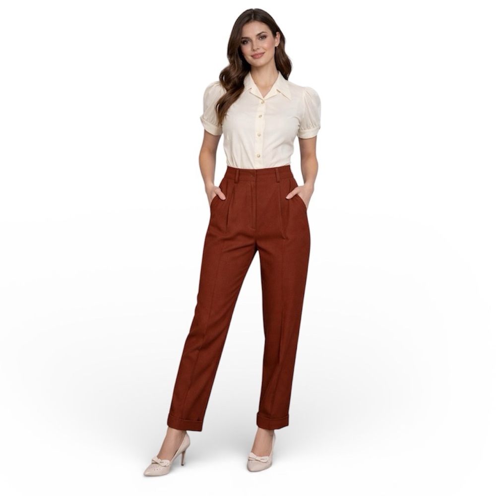 Vintage Seeler High Waist Cuffed Pleated Trousers W. Germany 50's In Brown 38
